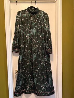 Tuckernuck Green Floral Hi Neck Long Sleeve Dress XXXL
